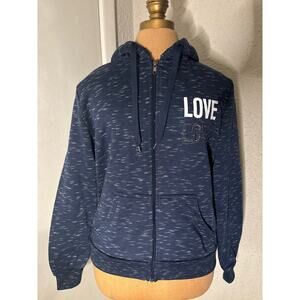 Supernova Love Hoodie Blue/ White L Zip Tie Comfy Cozycore Preppy Winter Lounge